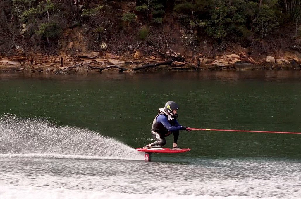 Matt Davies on a speed run behind the ski at Akuna Bay, Sydney, on the AXIS Tempo